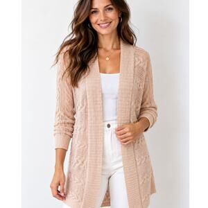 Lauren Ralph Lauren Cable Knit Cardigan Womens Medium Blush Pink Open Old Money